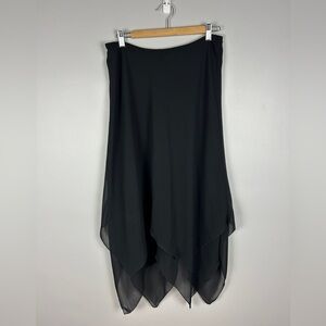 VINTAGE 90s Whimsigoth Midi Skirt Black Size 10 Handkerchief Hem Sheer Elastic
